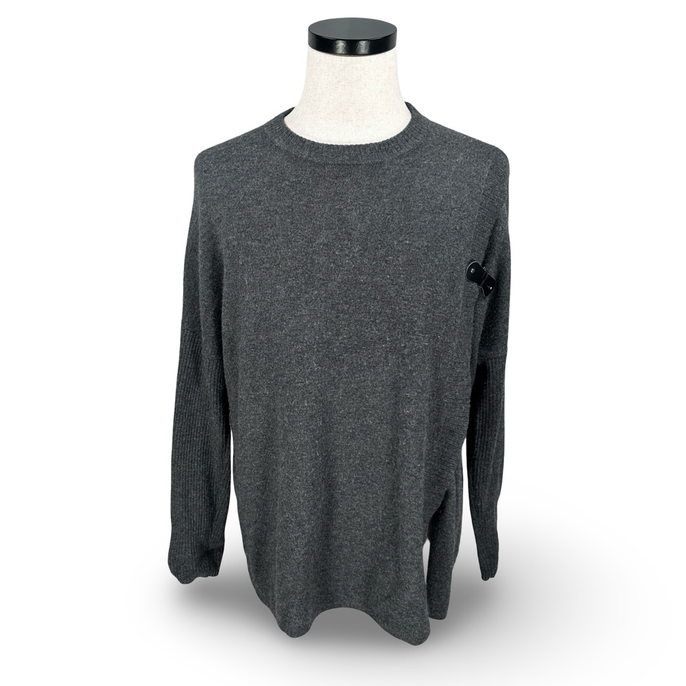 Peck & Peck Sweater Womens Large Gray 100% Cashmere Long Sleeve Side Slit Buckle